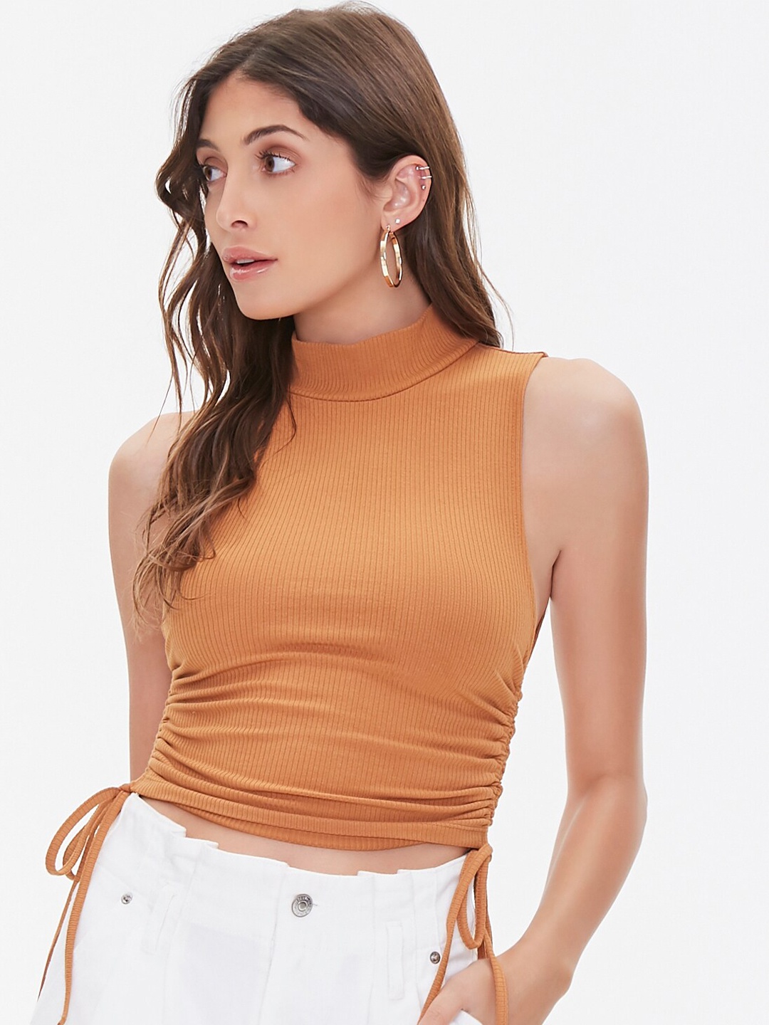 

FOREVER 21 Beige Fitted Side Tie-Ups Crop Top