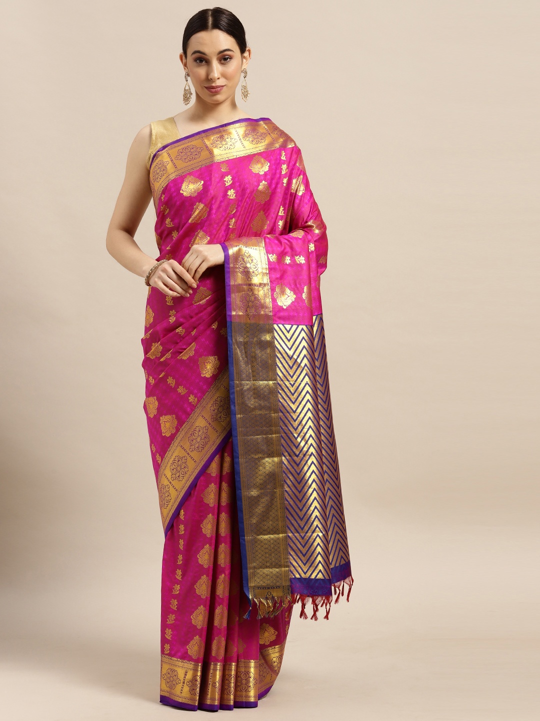 

Thara Sarees Pink Ethnic Motifs Zari Art Silk Kanjeevaram Saree