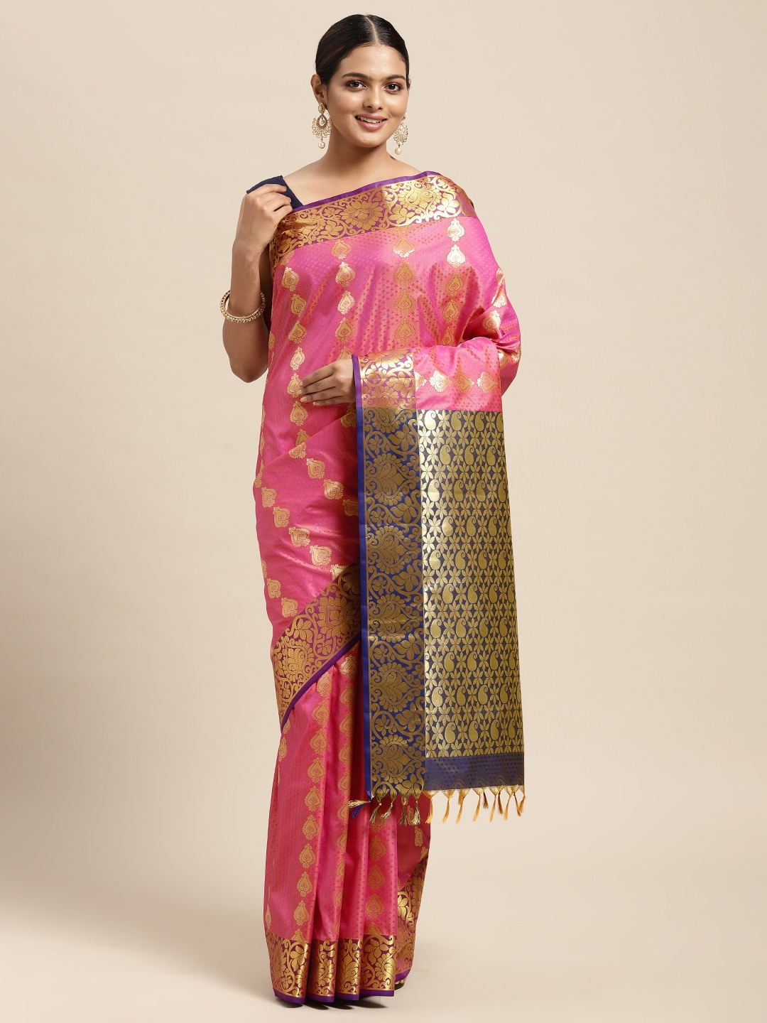 

Thara Sarees Pink Ethnic Motifs Zari Art Silk Kanjeevaram Saree