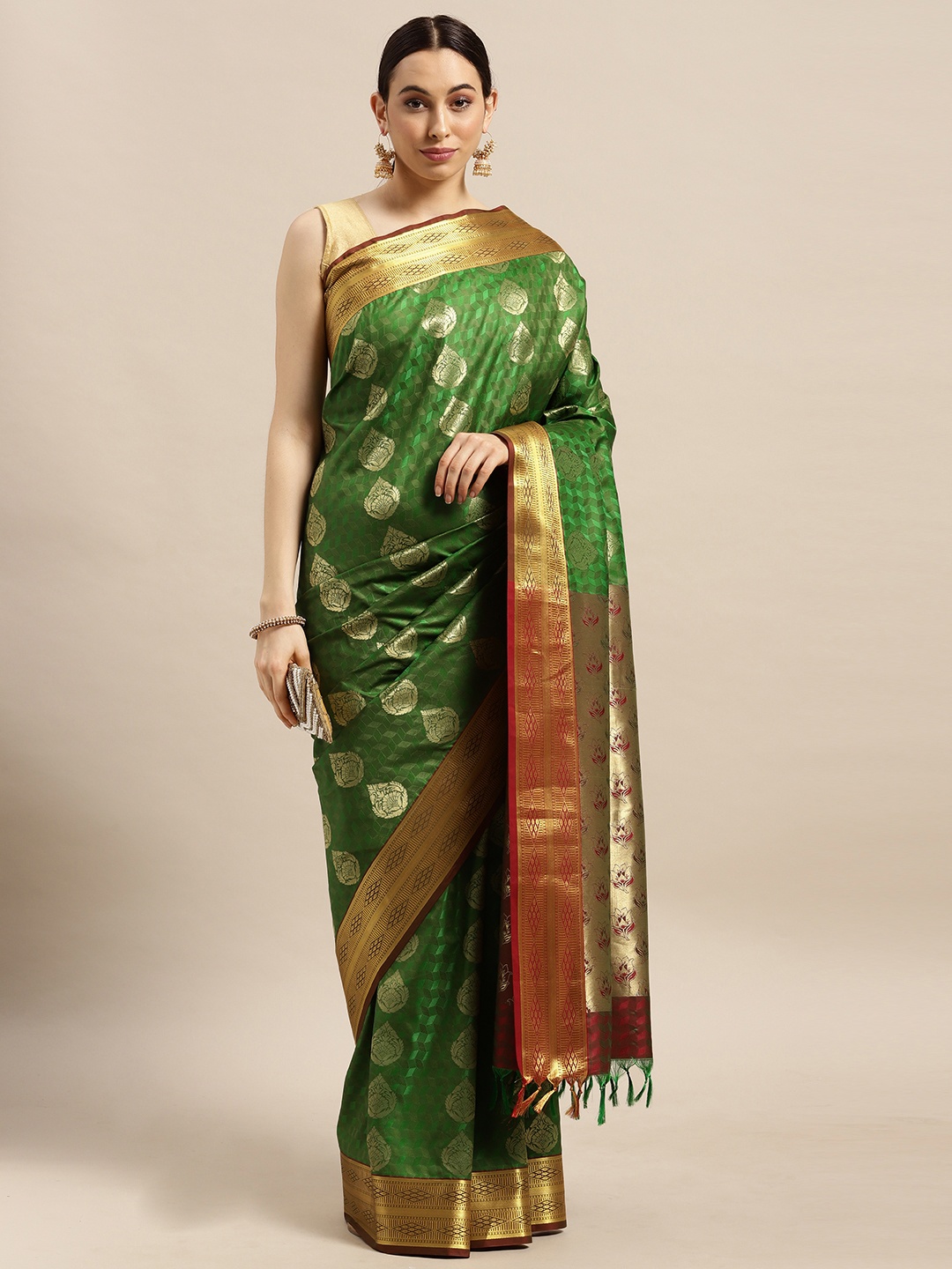 

Thara Sarees Green Ethnic Motifs Zari Art Silk Kanjeevaram Saree