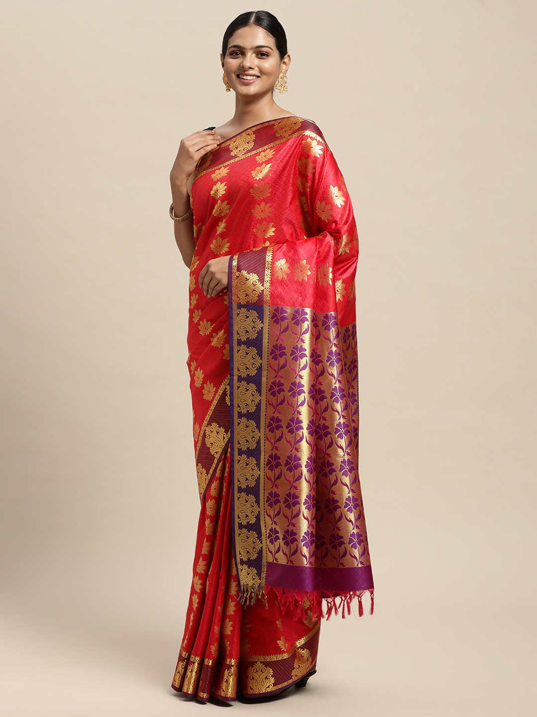 

Thara Sarees Pink Ethnic Motifs Zari Art Silk Kanjeevaram Saree