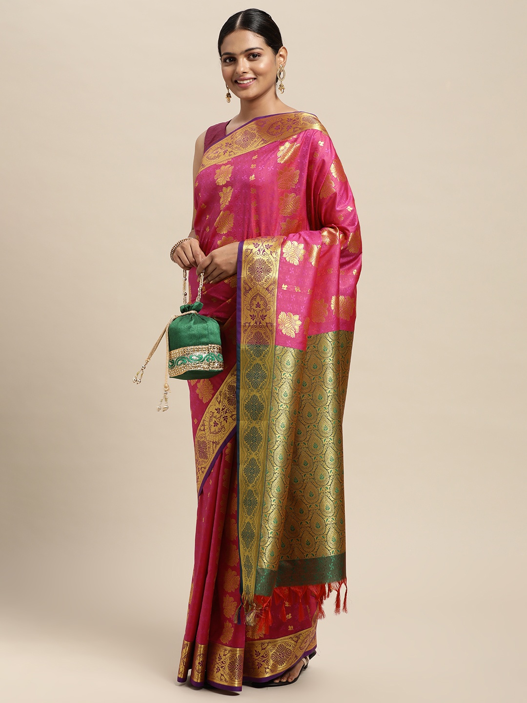 

Thara Sarees Pink Ethnic Motifs Zari Art Silk Kanjeevaram Saree