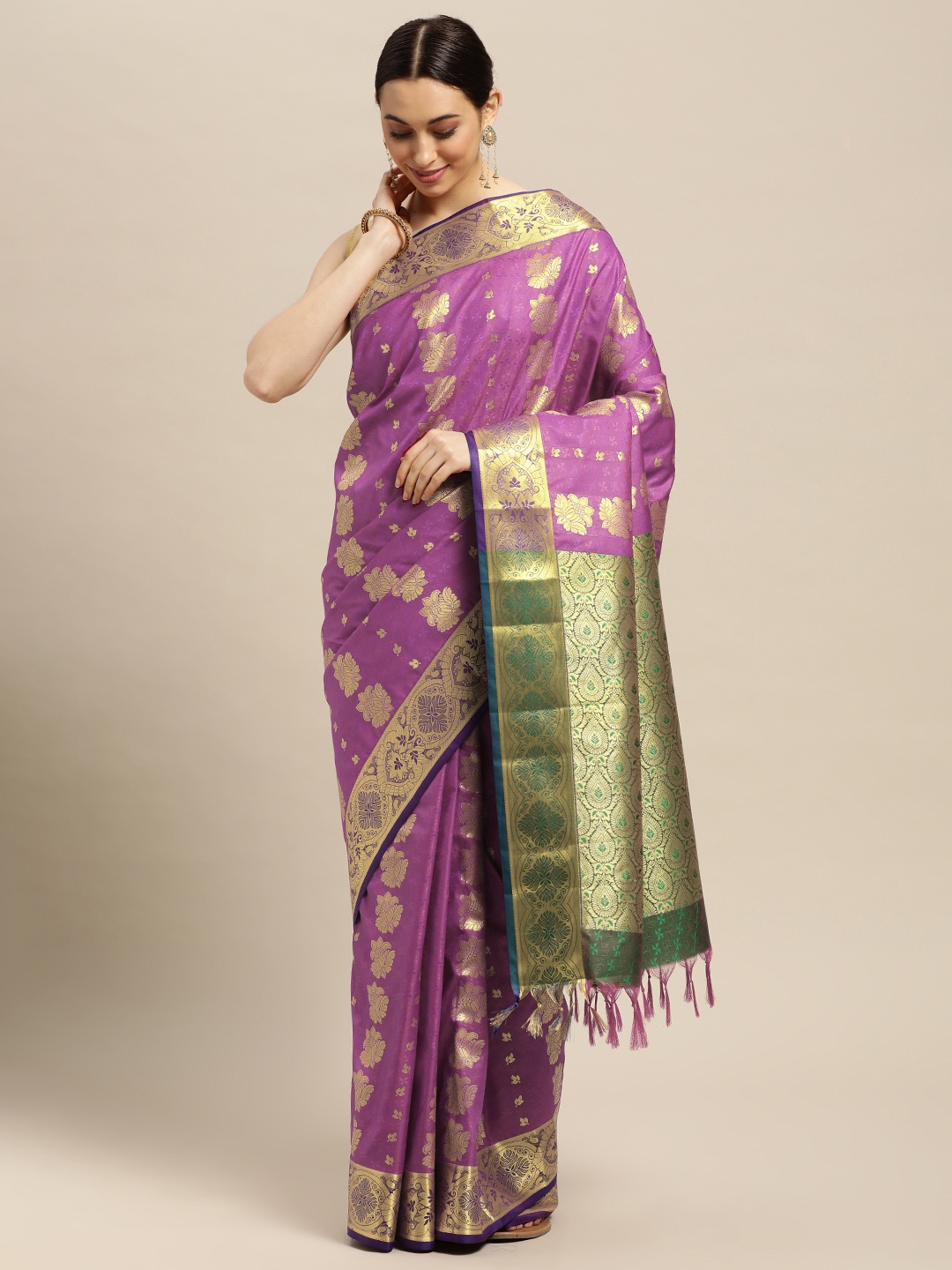 

Thara Sarees Magenta Floral Zari Art Silk Kanjeevaram Saree