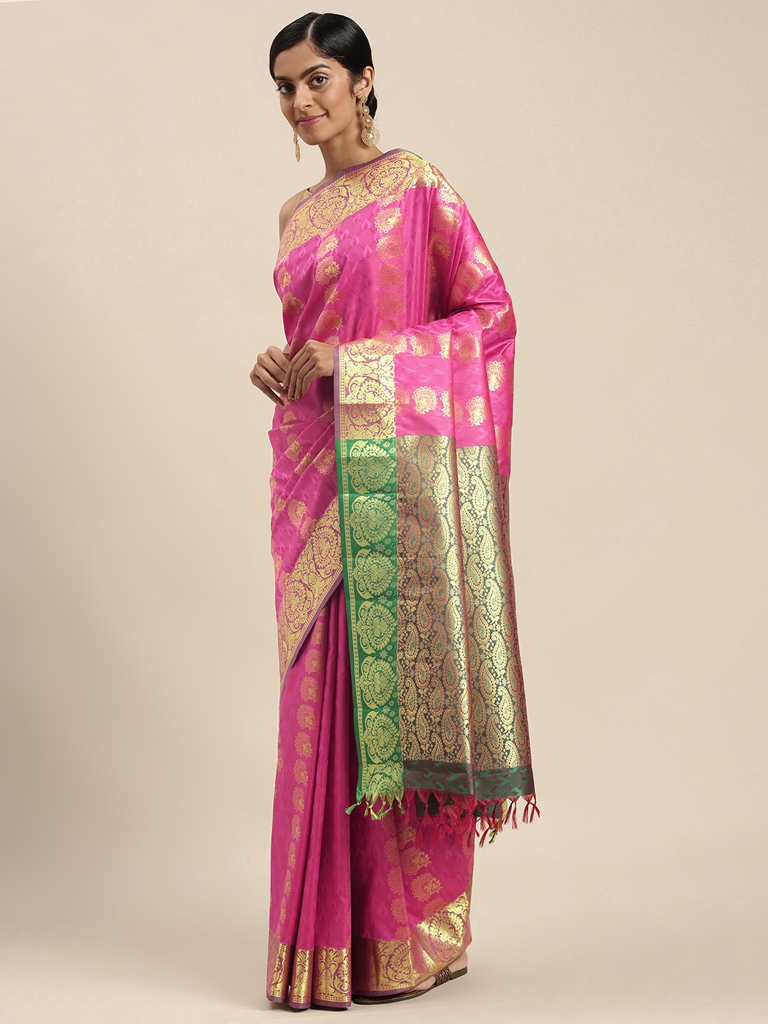 

Thara Sarees Turquoise Blue & Golden Ethnic Motifs Zari Art Silk Kanjeevaram Saree