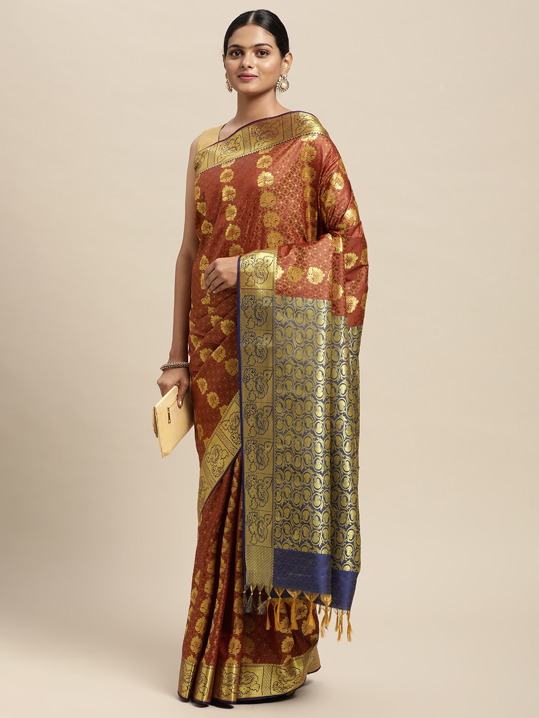 

Thara Sarees Brown Ethnic Motifs Zari Art Silk Kanjeevaram Saree