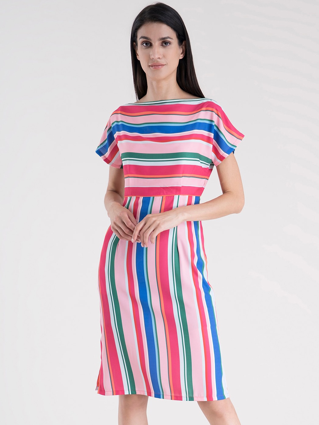 

FableStreet Women Pink & Blue Striped Dress