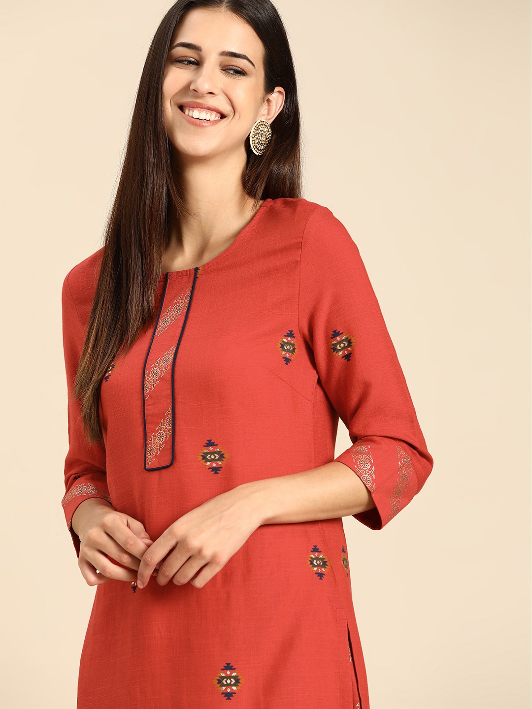 

Anouk Women Maroon Ethnic Motifs Regular Kurta with Palazzos
