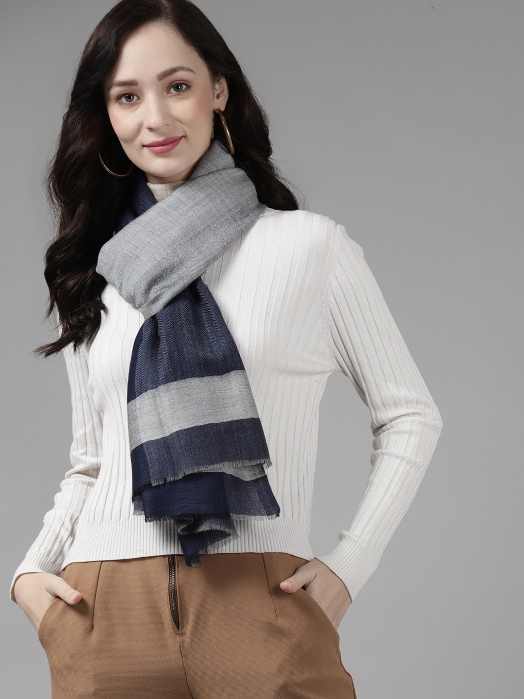 

Cayman Women Blue & Grey Woven Design Woollen Stole