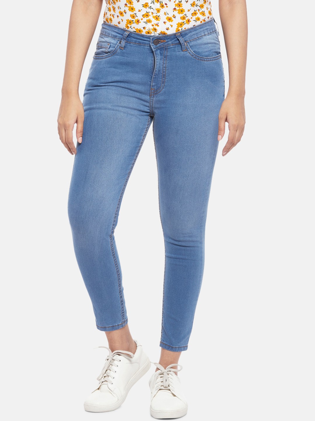 

People Women Blue Slim Fit High-Rise Light Fade Jeans