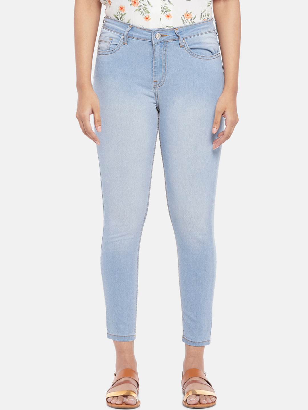 

People Women Blue Slim Fit High-Rise Light Fade Jeans