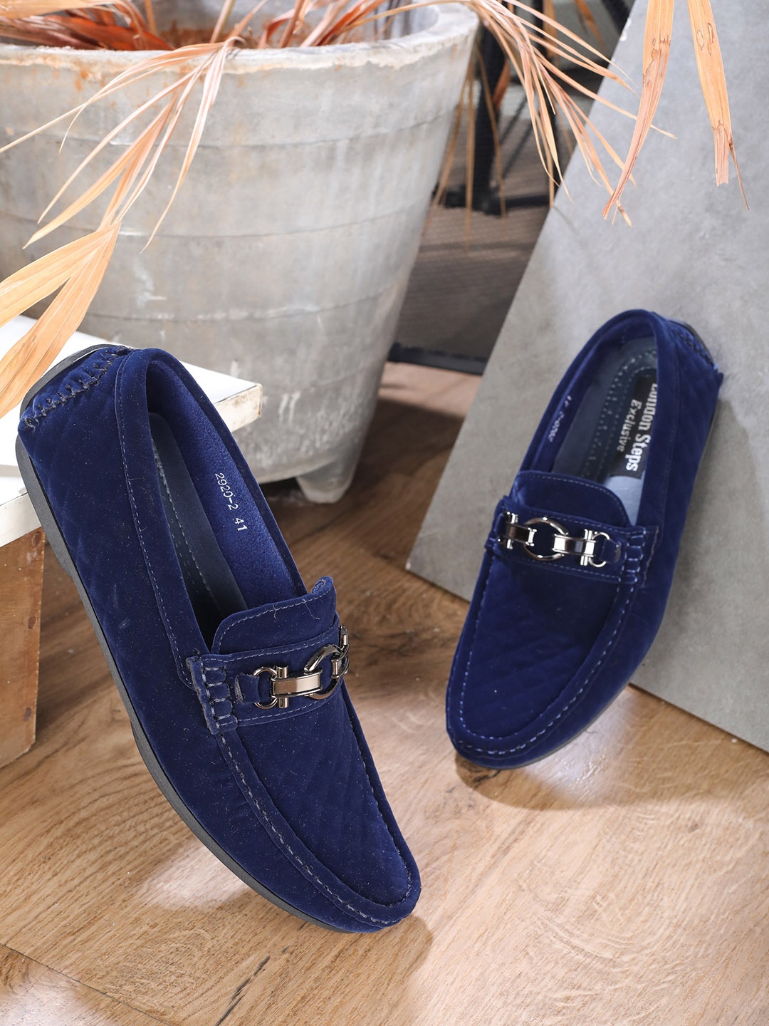 

LONDON STEPS Men Navy Blue Solid Loafers