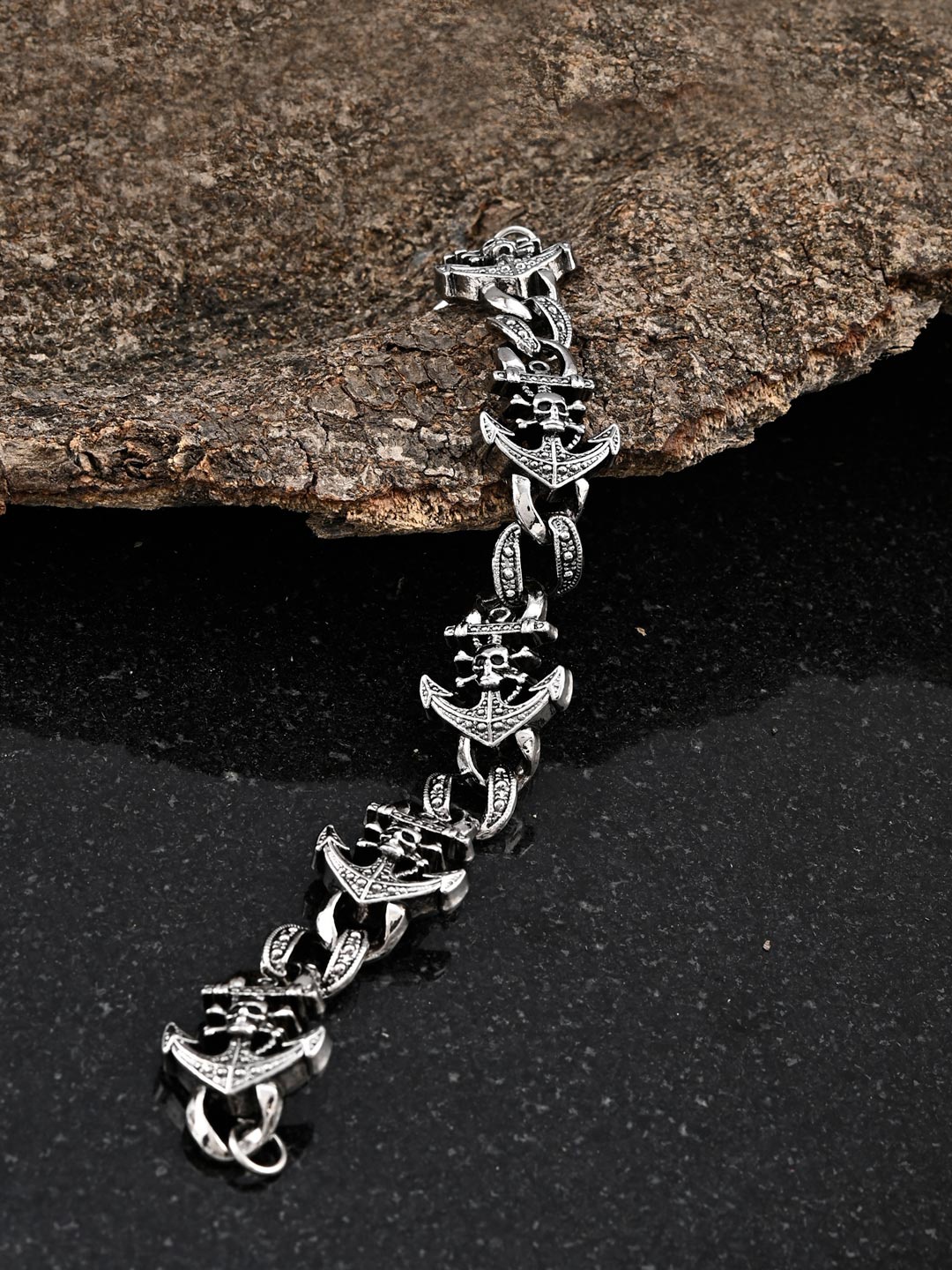 

Tistabene Men Oxidized Silver-Toned Rhodium-Plated Link Bracelet