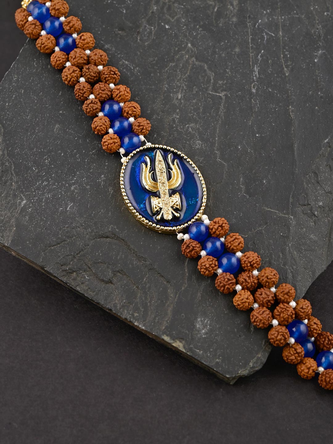 

Tistabene Men Blue & Brown Gold-Plated Symbols Temple Charm Bracelet