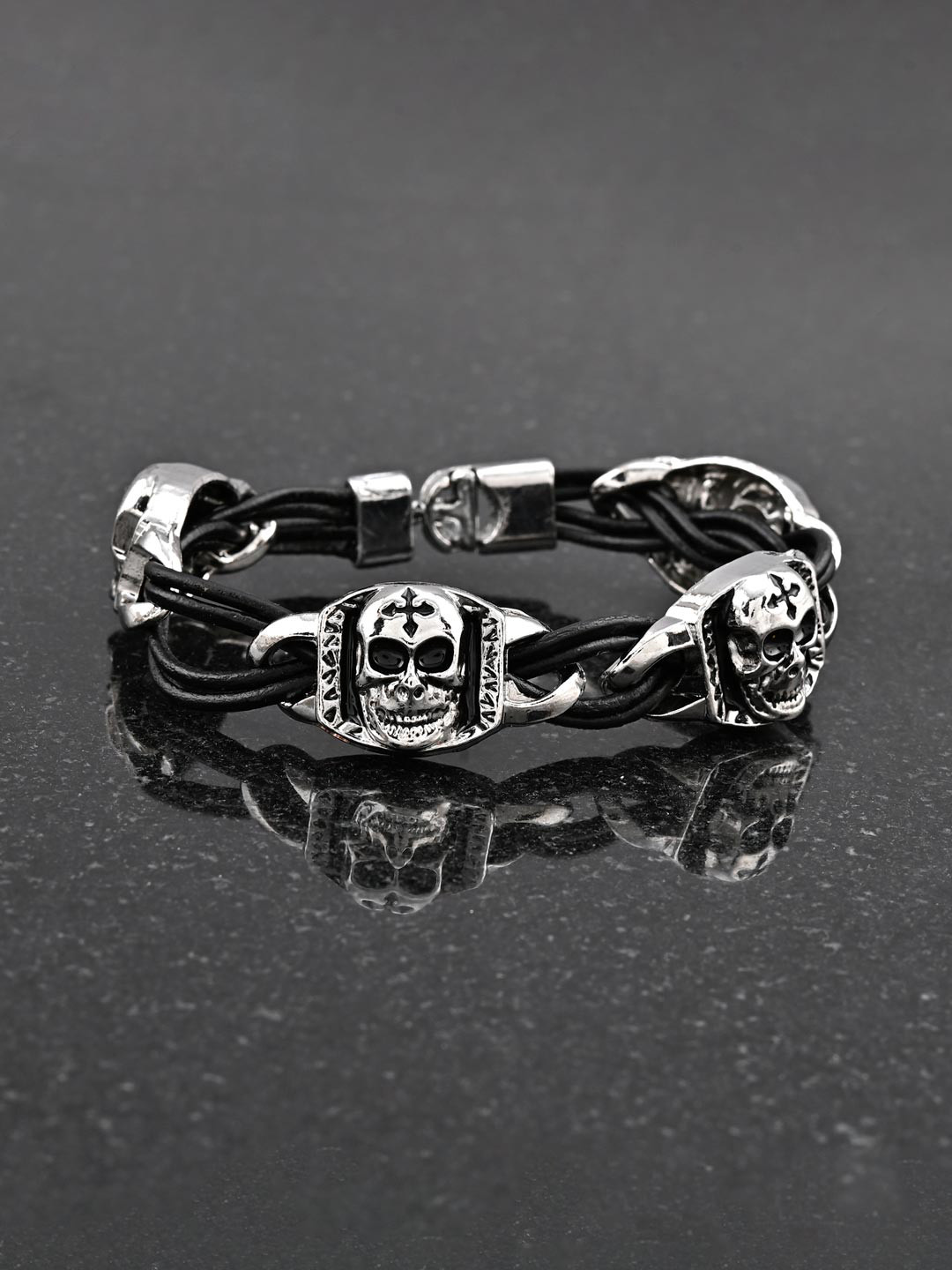 

Tistabene Men Black & Silver-Toned Rhodium-Plated Charm Bracelet