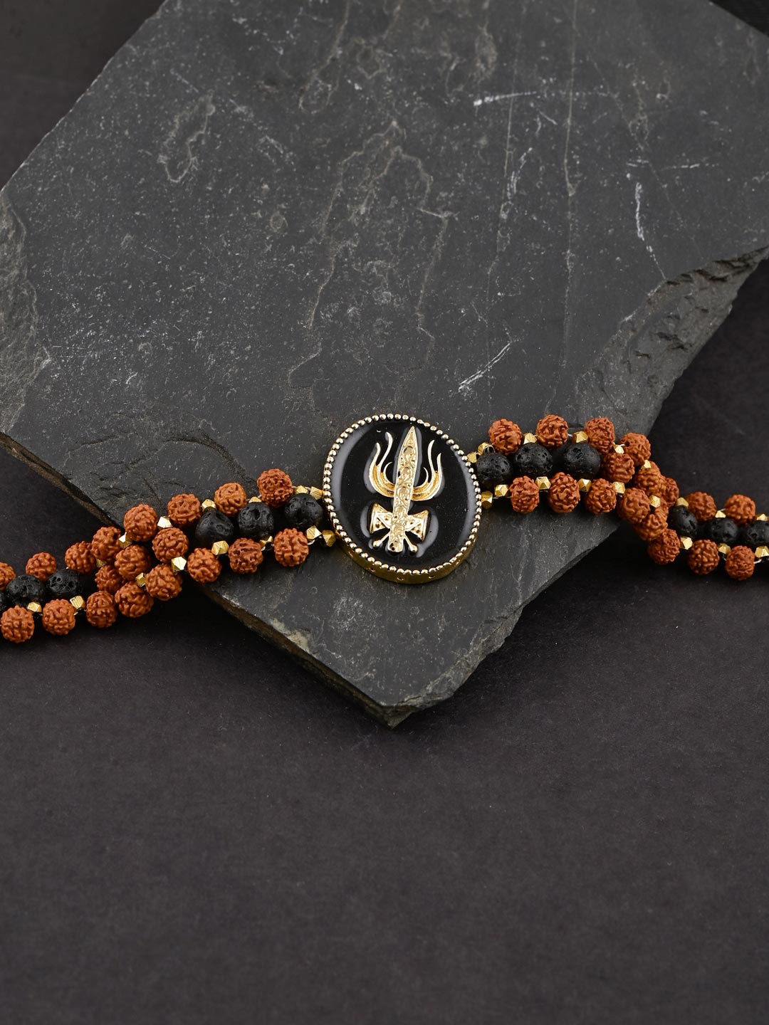 

Tistabene Men Gold-Toned & Black Gold-Plated Charm Bracelet