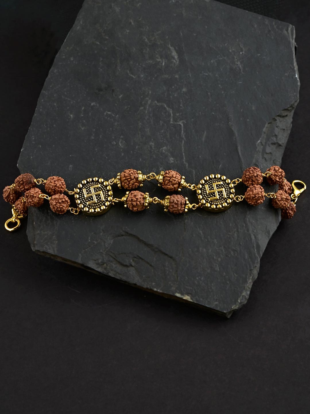 

Tistabene Men Gold-Toned & Brown Rudraksha Charm Bracelet