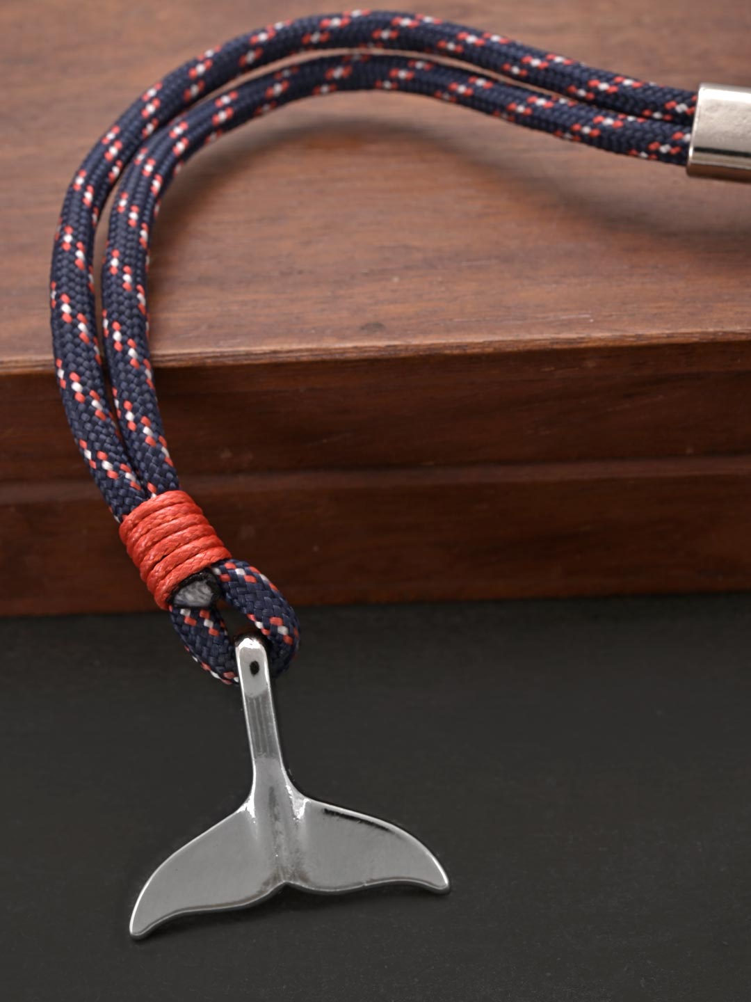 

Tistabene Men Navy Blue & Orange Rhodium-Plated Charm Bracelet