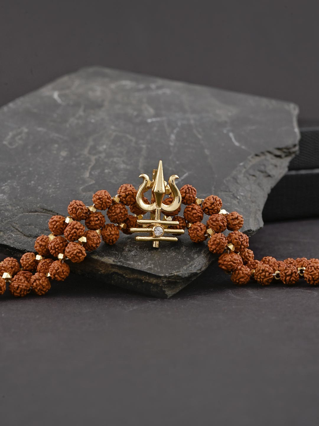 

Tistabene Men Brown Multistrand Rudraksha Beaded Bracelet, Gold