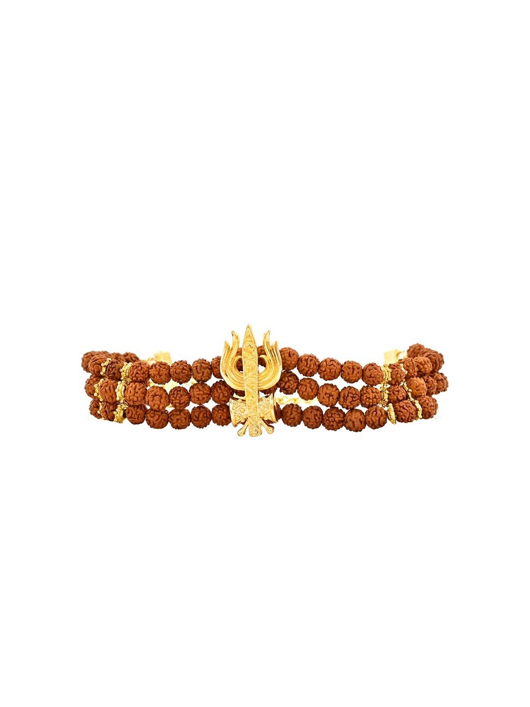 

Tistabene Men Gold-Plated & Brown Trishool Three Strand Rudraksha Charm Bracelet