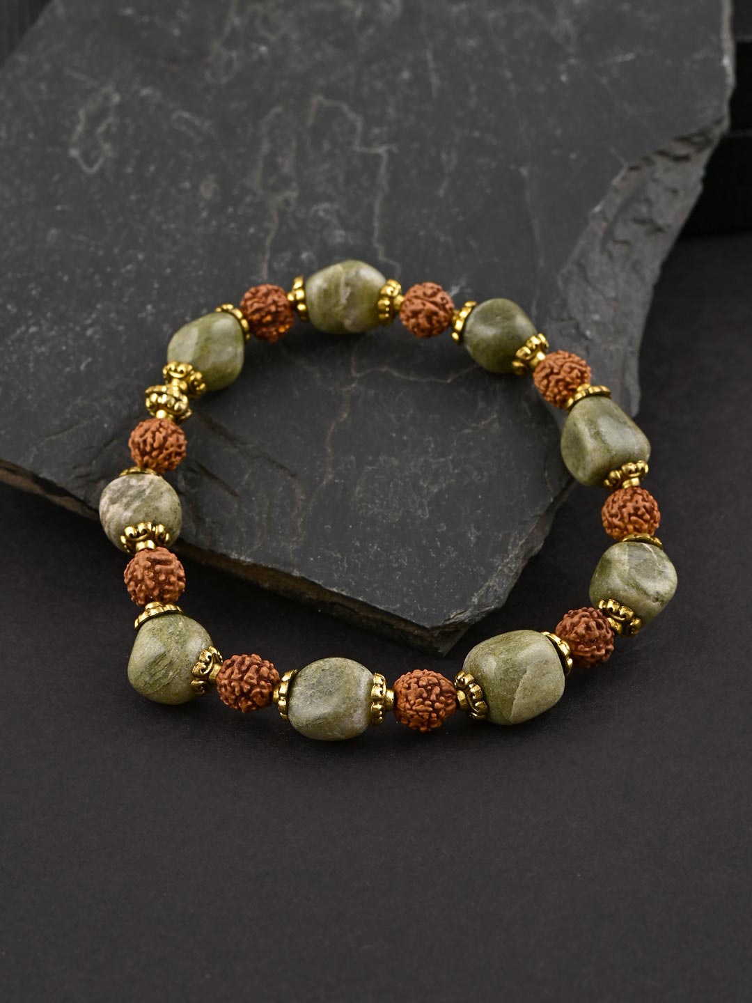 

Tistabene Men Brown & Green Gold-Plated Elasticated Bracelet