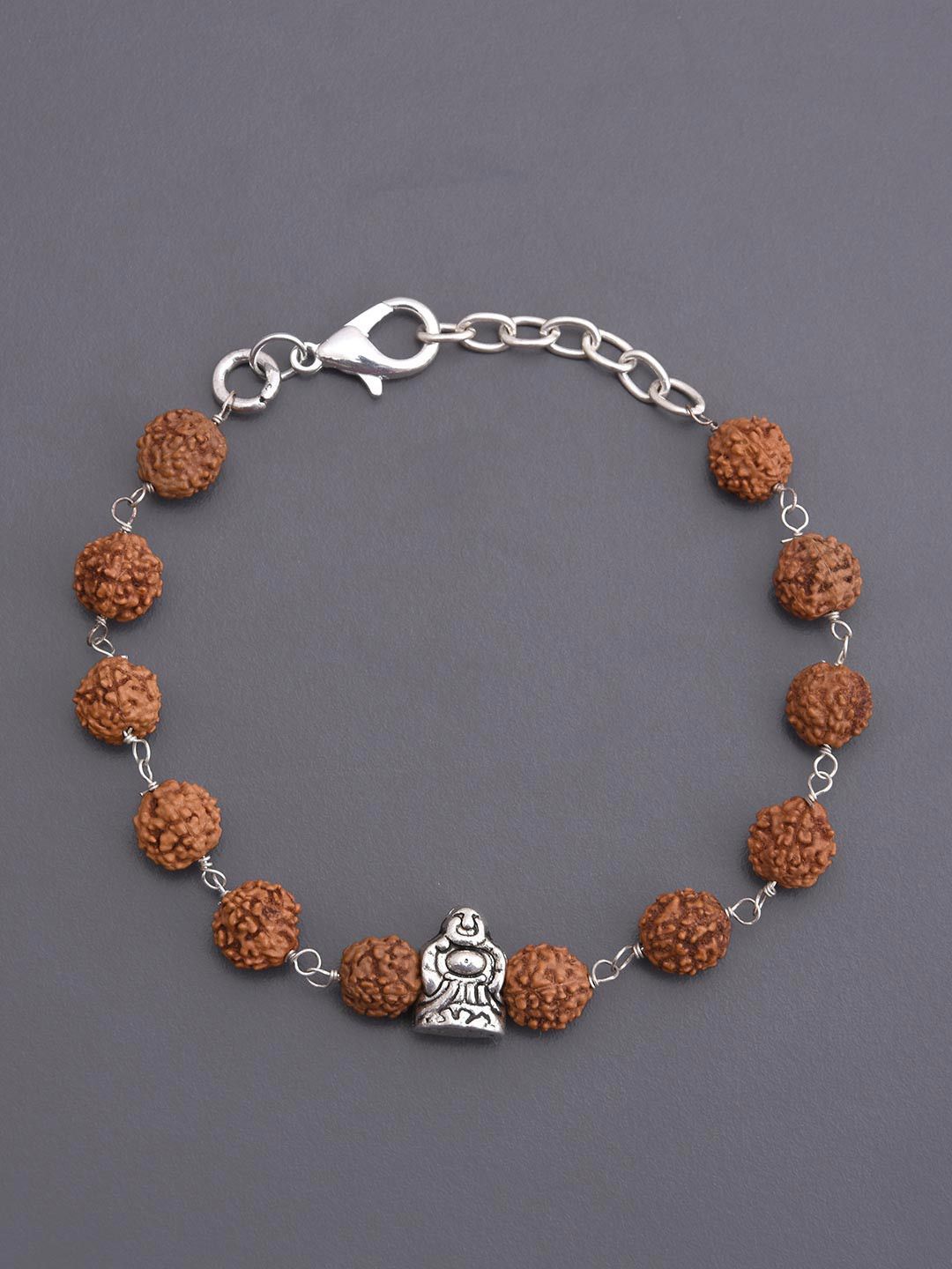 

Tistabene Men Silver-Toned & Brown Rudraksha Charm Bracelet
