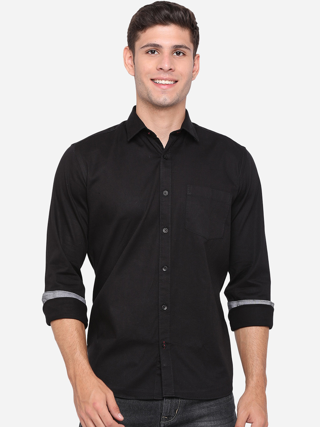 

Greenfibre Men Black Slim Fit Opaque Casual Shirt