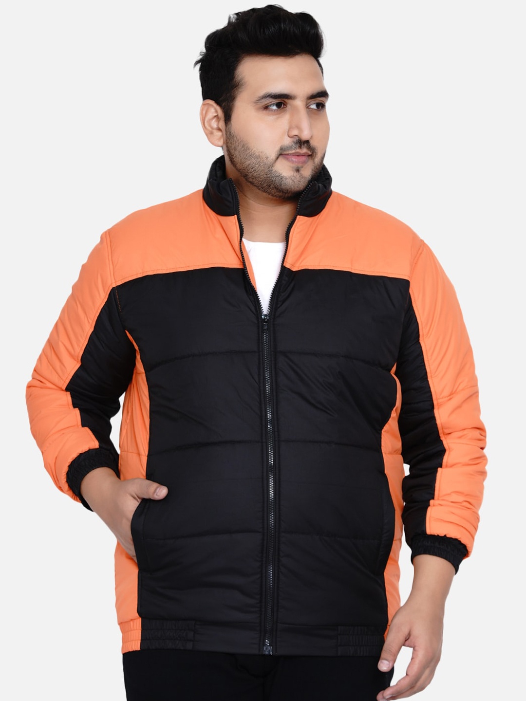 

John Pride Men Plus Size Colourblocked Padded Jacket, Black