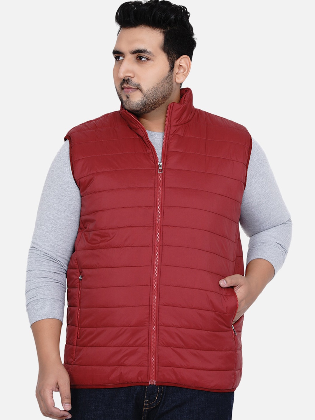 

John Pride Plus Size Men Red Quilted Jacket