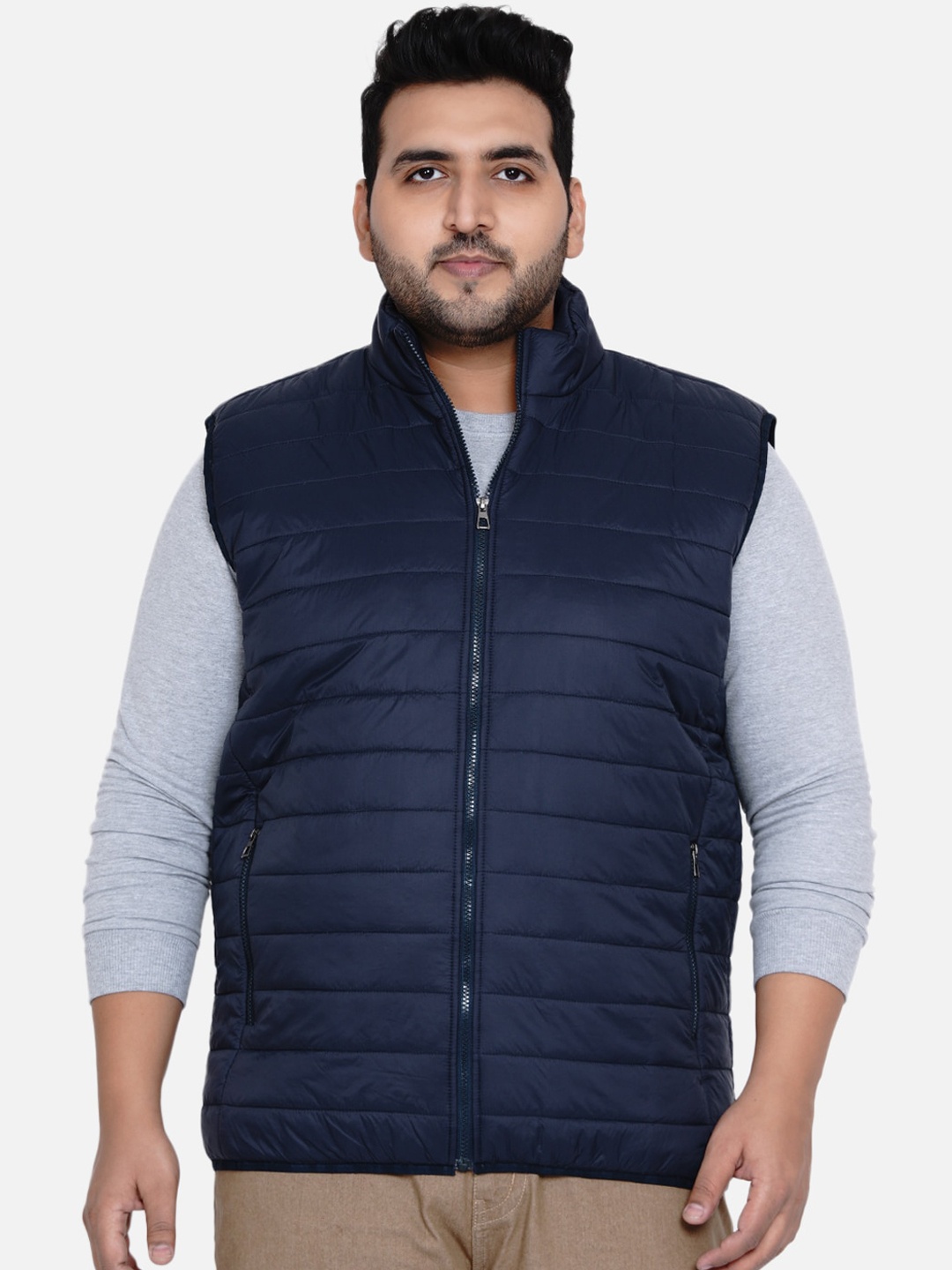 

John Pride Men Plus Size Navy Blue Quilted Jacket