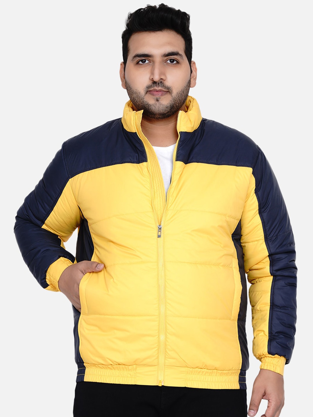 

John Pride Men Plus Size Colourblocked Padded Jacket, Yellow