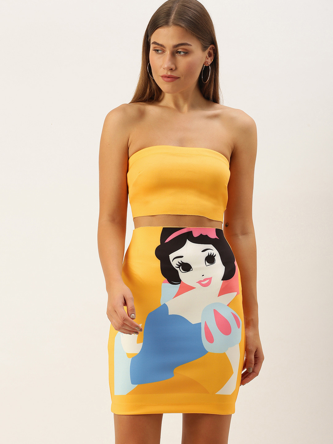 

FOREVER 21 Yellow Off-Shoulder Disney Princess Sheath Mini Dress