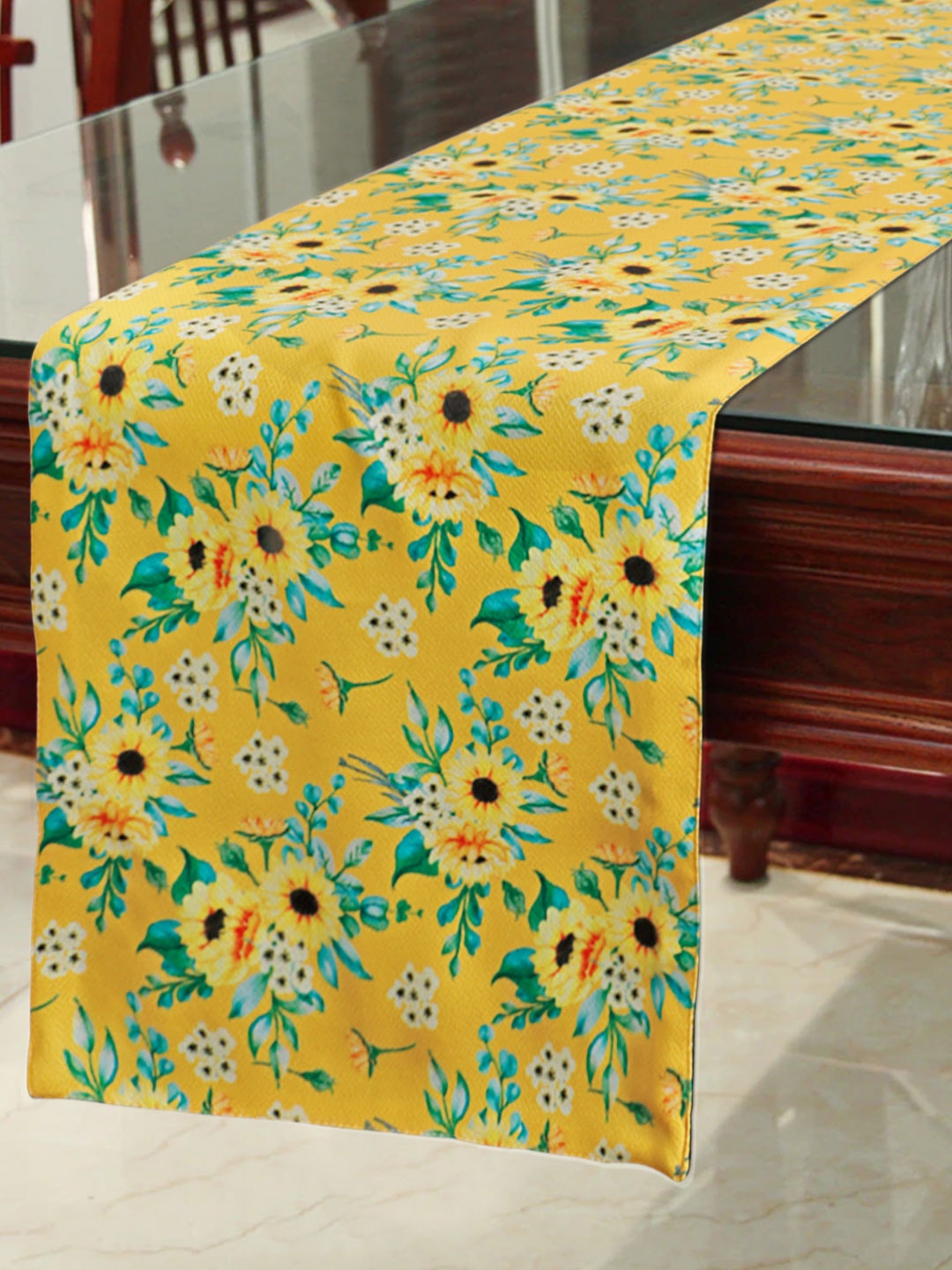 

HomeStorie Yellow & White Floral Poly Cotton Floral HD Printed Table Runner