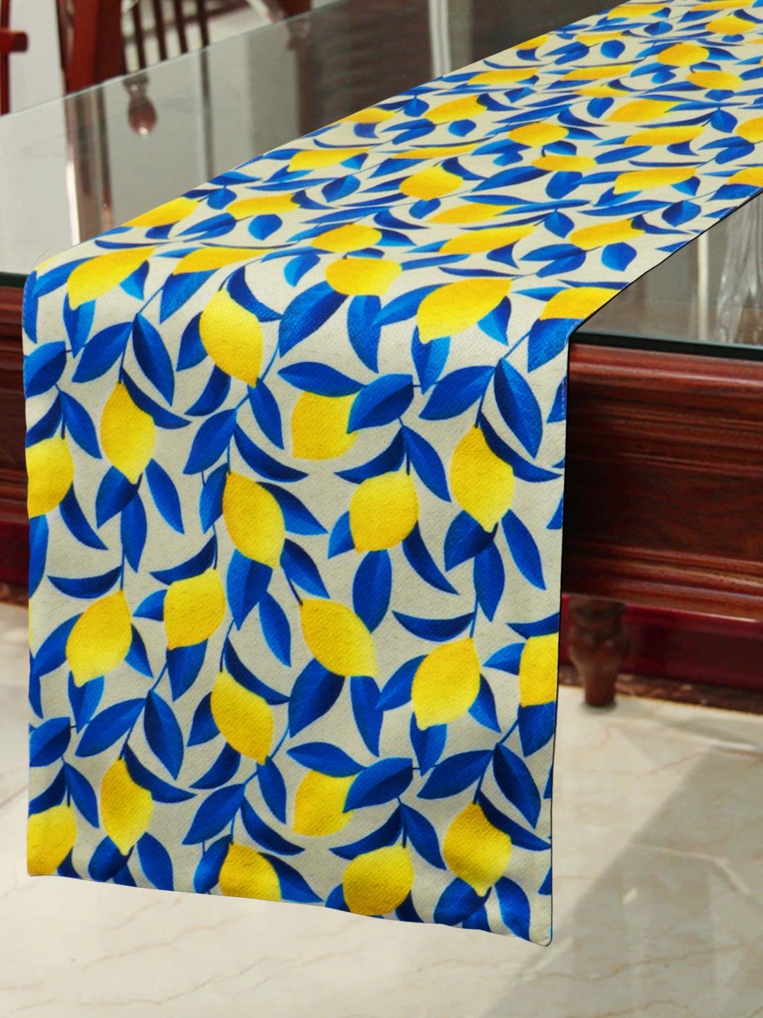 

HomeStorie Yellow & Blue HD Floral Print Table Runner