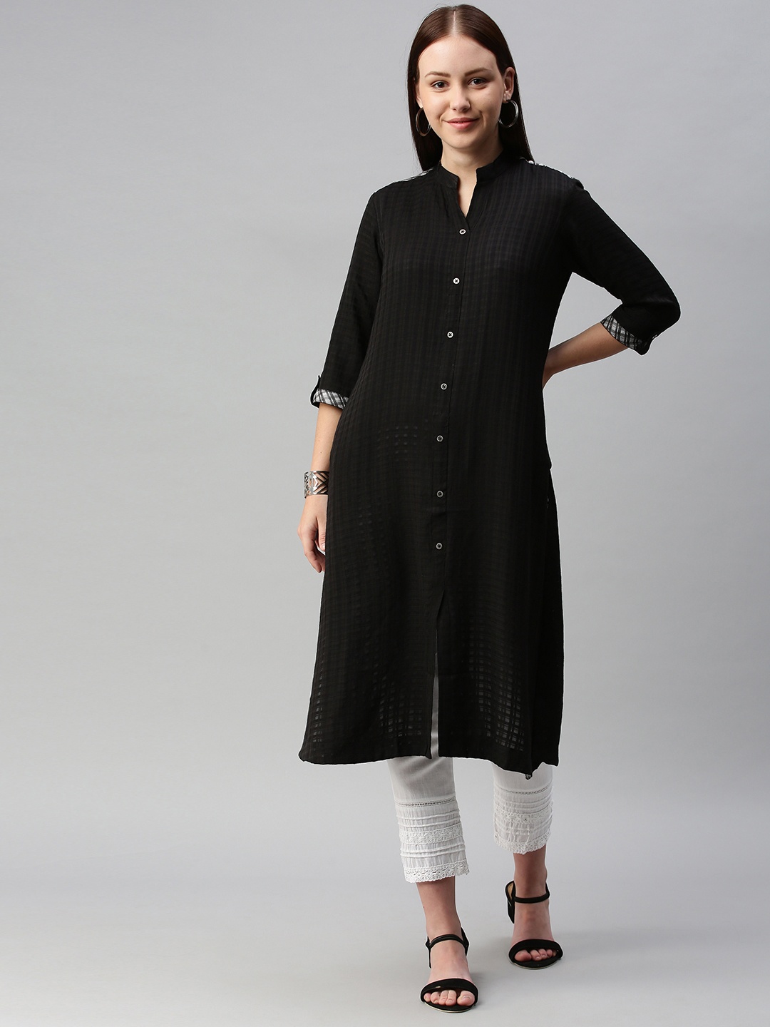 

ETIQUETTE Women Black Checked Kurta