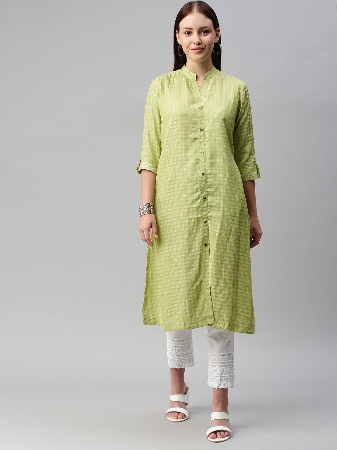 

ETIQUETTE Women Green Checked Kurta