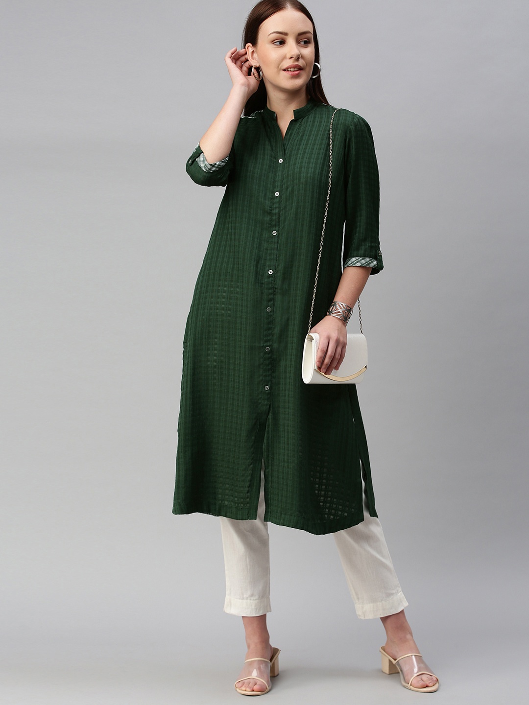 

ETIQUETTE Women Green Checked Kurta