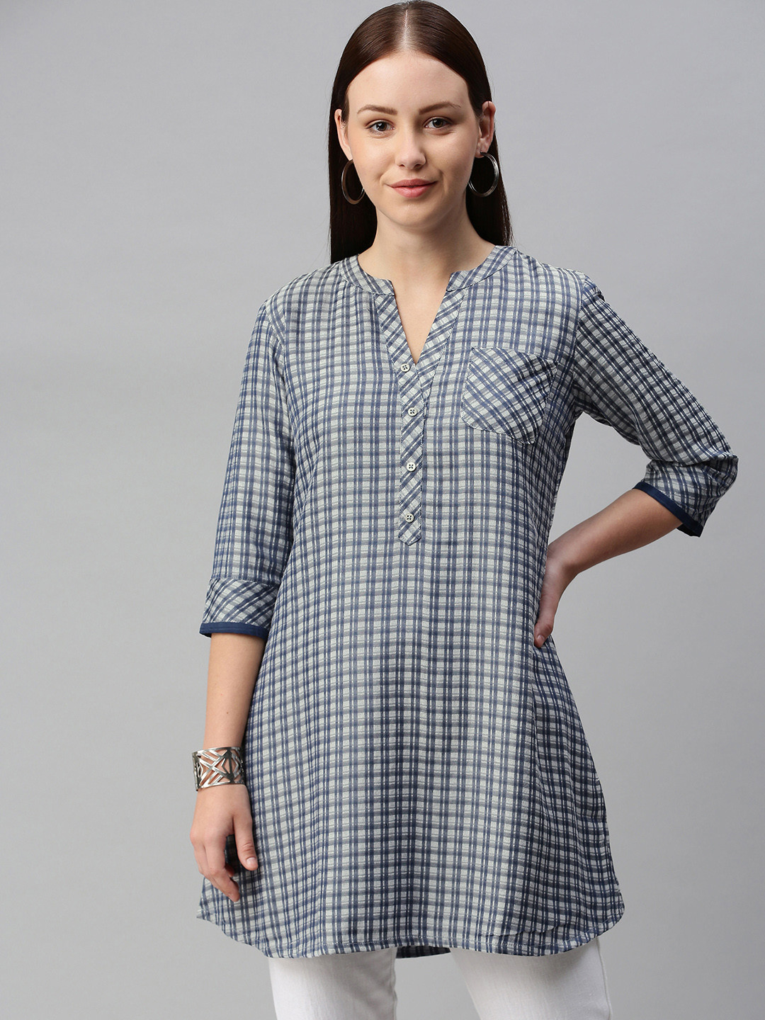 

ETIQUETTE Women Blue Checked Kurta