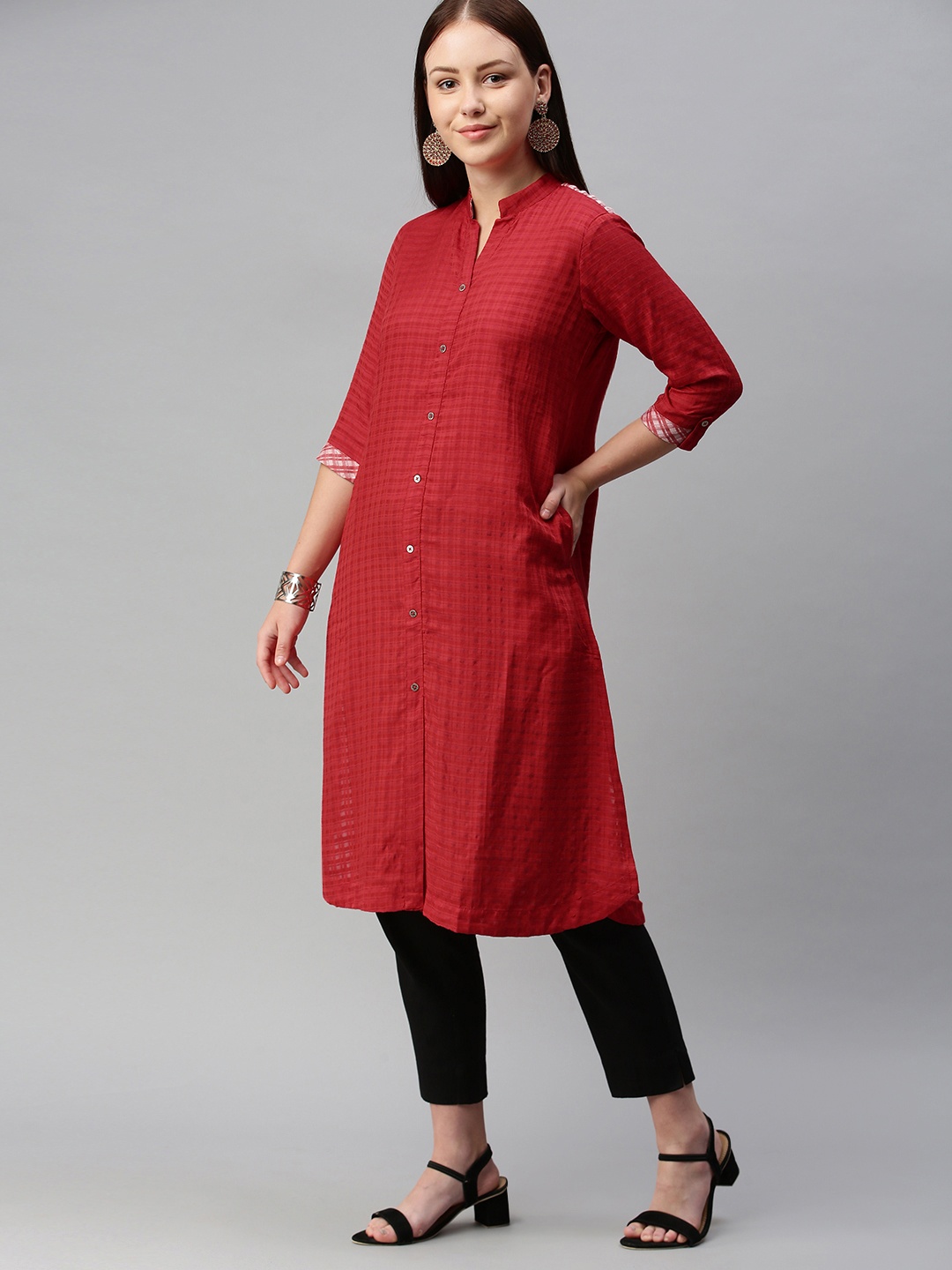 

ETIQUETTE Women Red Checked Kurta