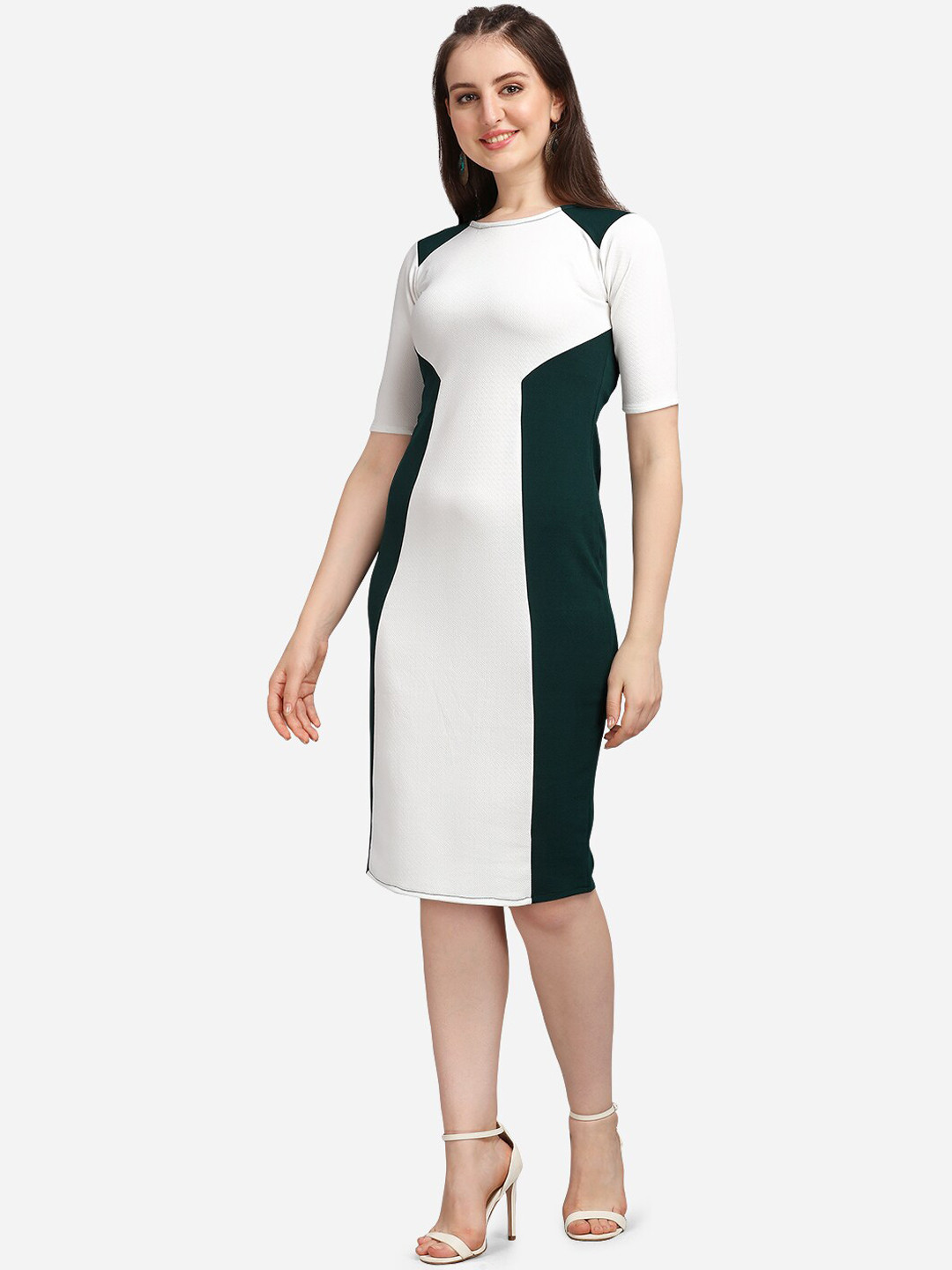 

PURVAJA Women White Colourblocked Bodycon Dress