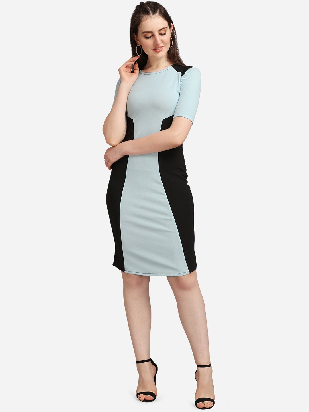 

PURVAJA Women Blue & Black Colourblocked Bodycon Dress
