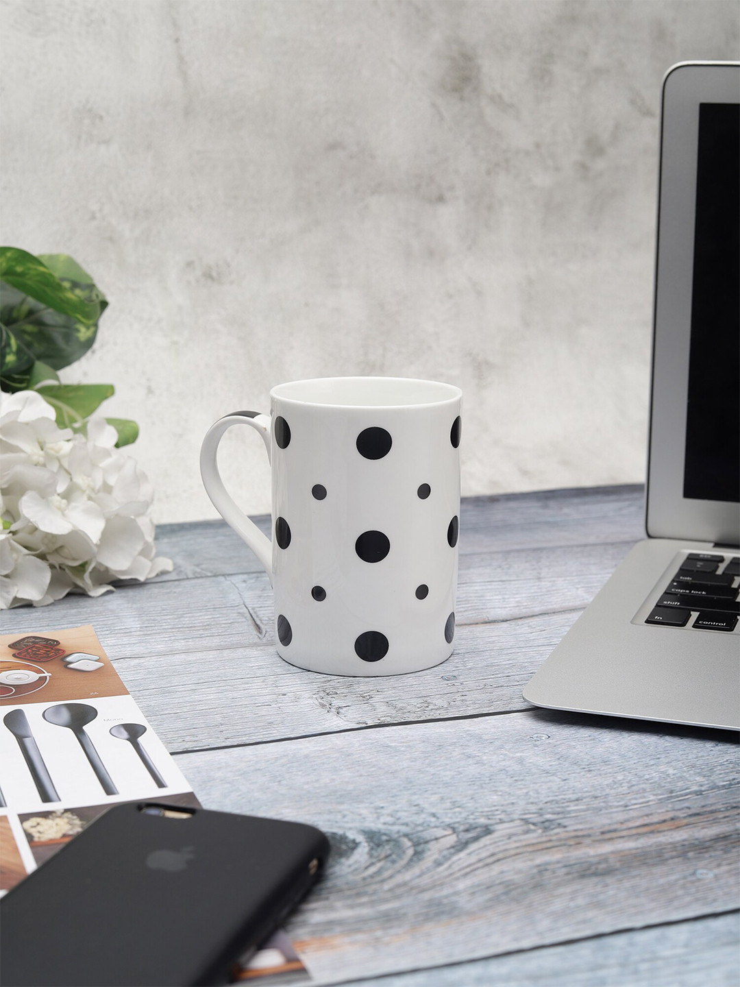 

CLAY CRAFT White & Black Floral Printed Ceramic Glossy Mug
