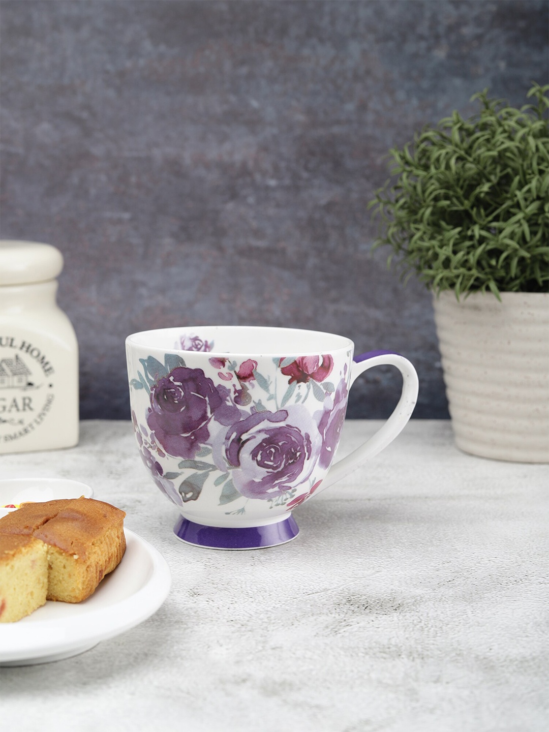 

CLAY CRAFT White & Purple Floral Printed Ceramic Glossy Mug