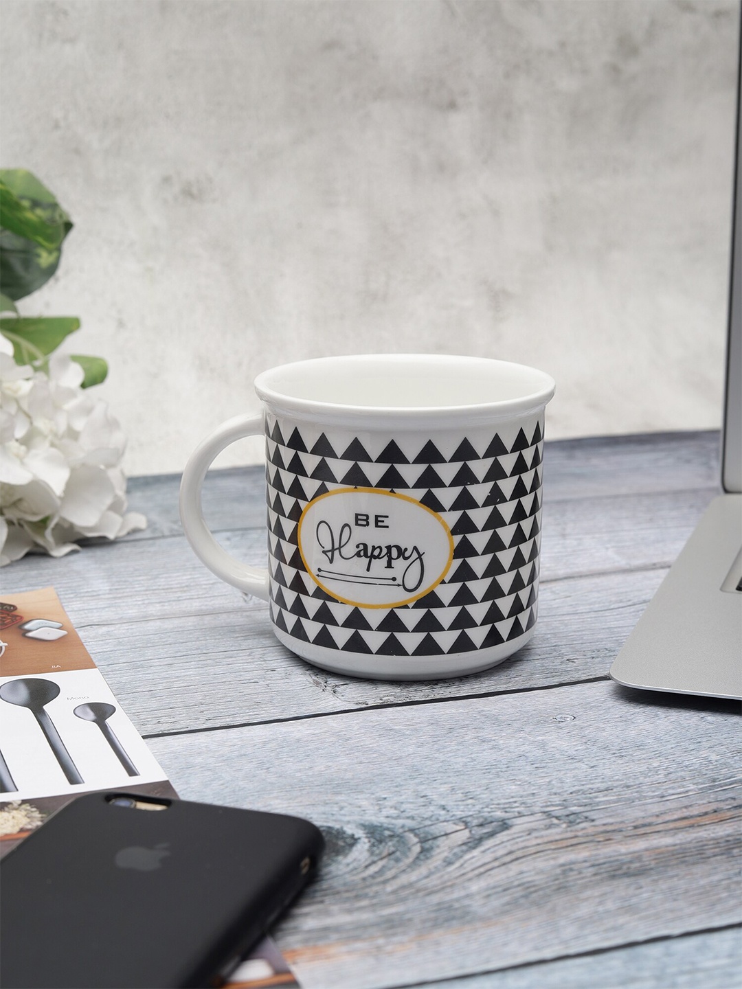 

CLAY CRAFT White & Black Printed Ceramic Glossy Mug