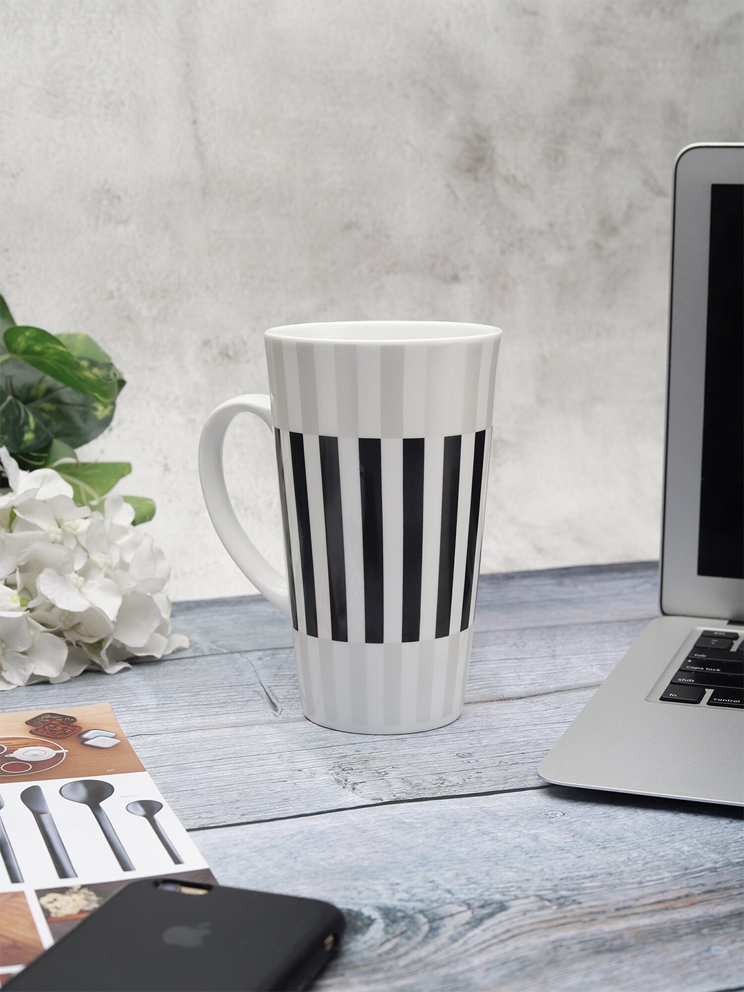 

CLAY CRAFT Off White & Black Printed Ceramic Glossy Mug