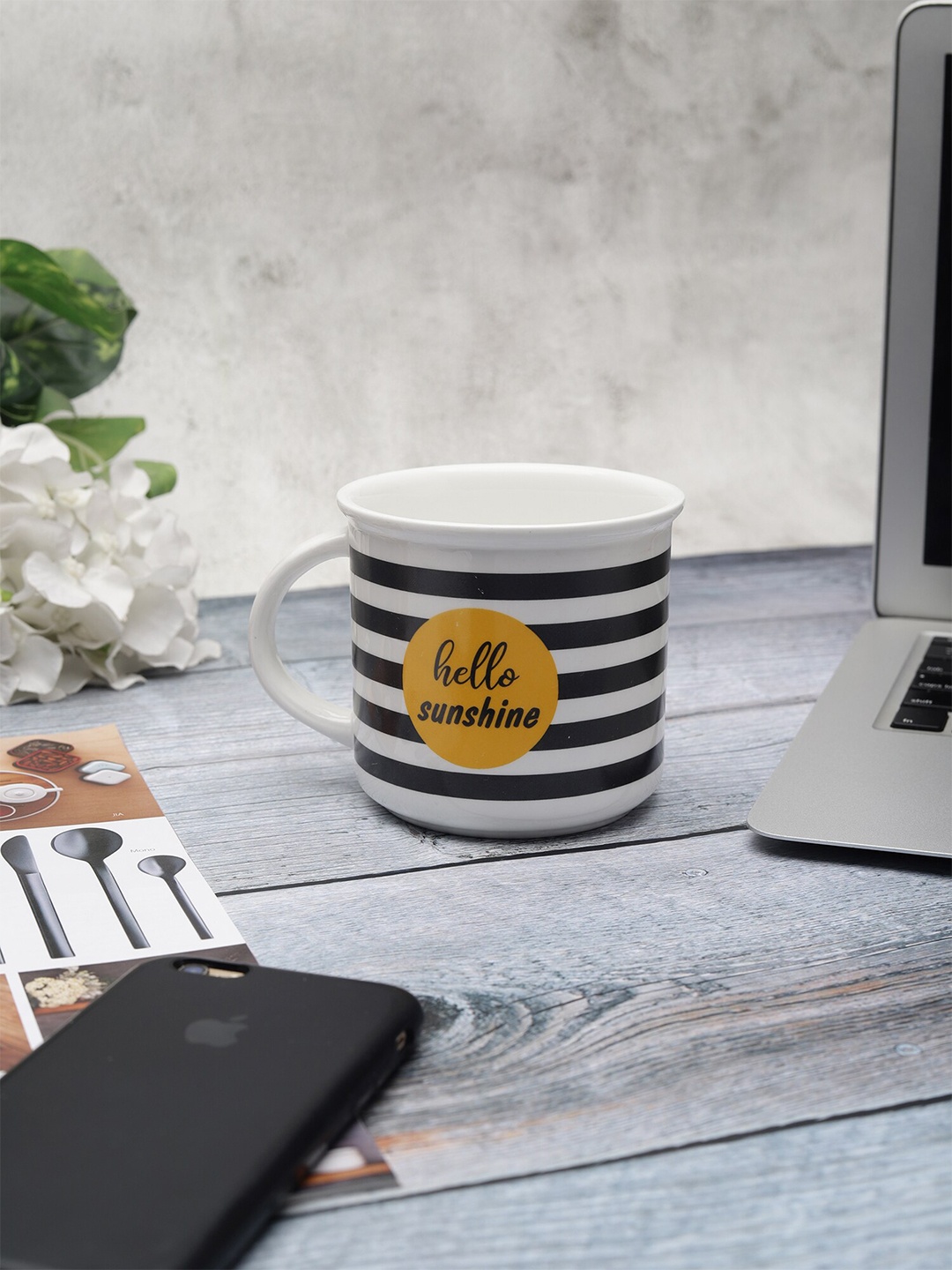 

CLAY CRAFT White & Black Printed Ceramic Glossy Mug