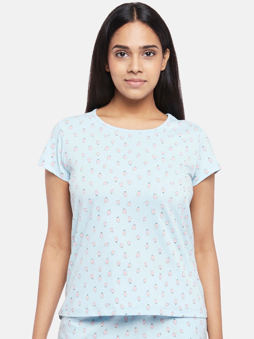 

Dreamz by Pantaloons Women Blue Floral Regular Lounge Tshirt