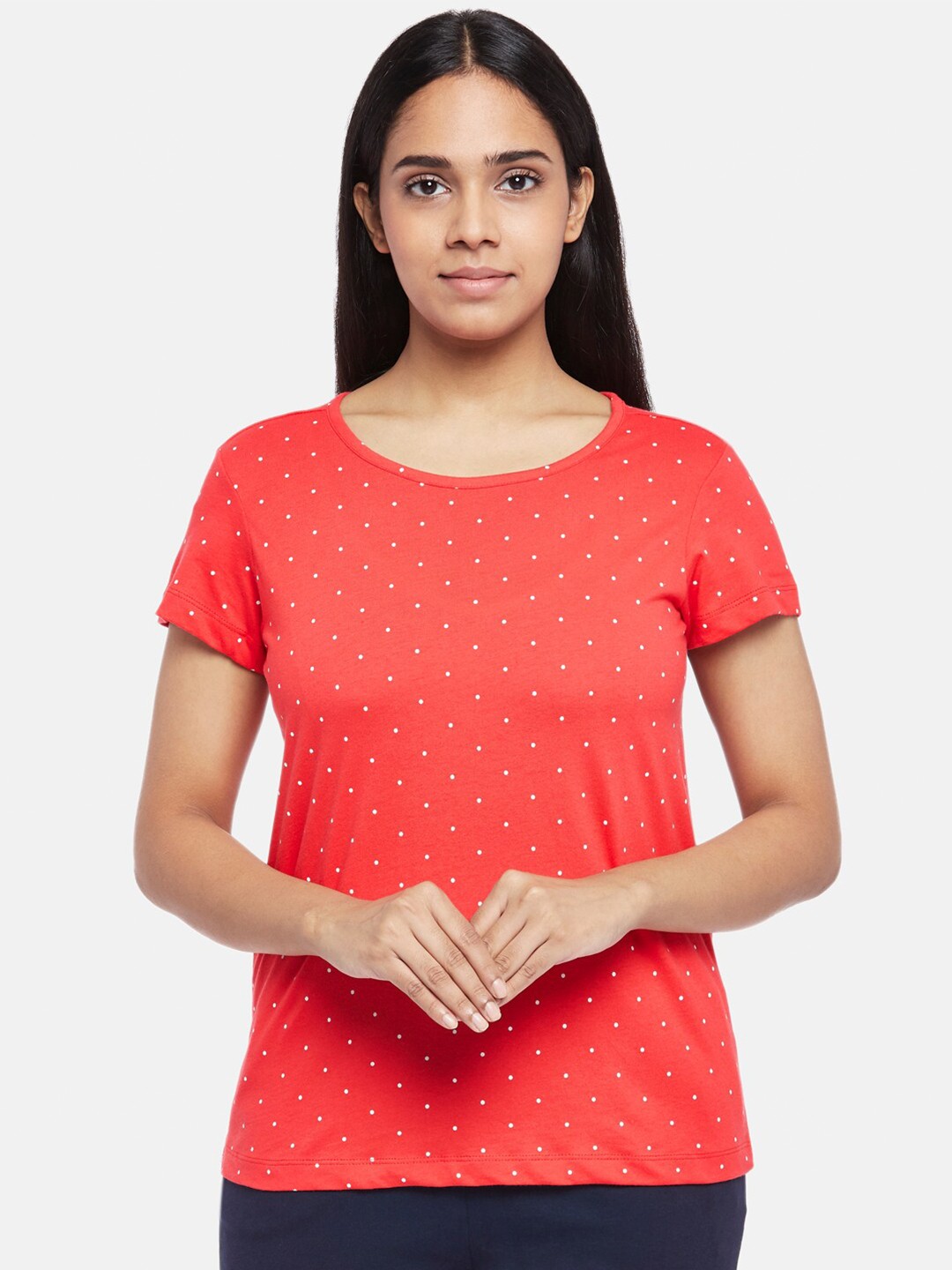 

Dreamz by Pantaloons Women Red & White Printed Regular Lounge tshirt