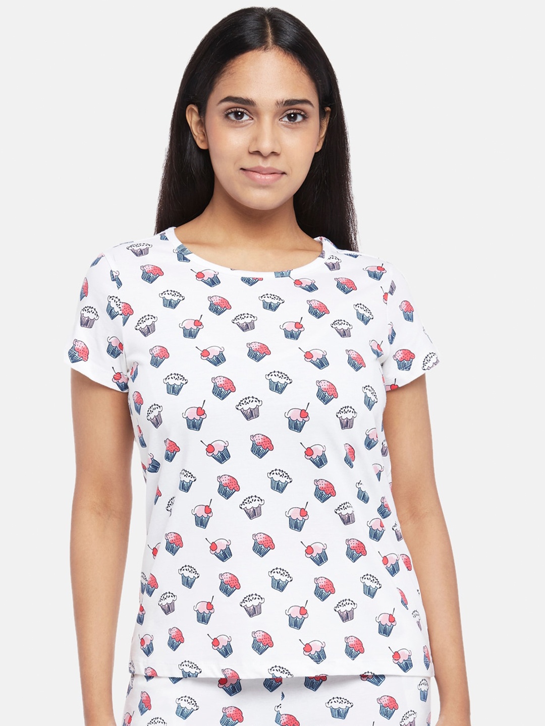 

Dreamz by Pantaloons White & Blue Regular Lounge tshirt