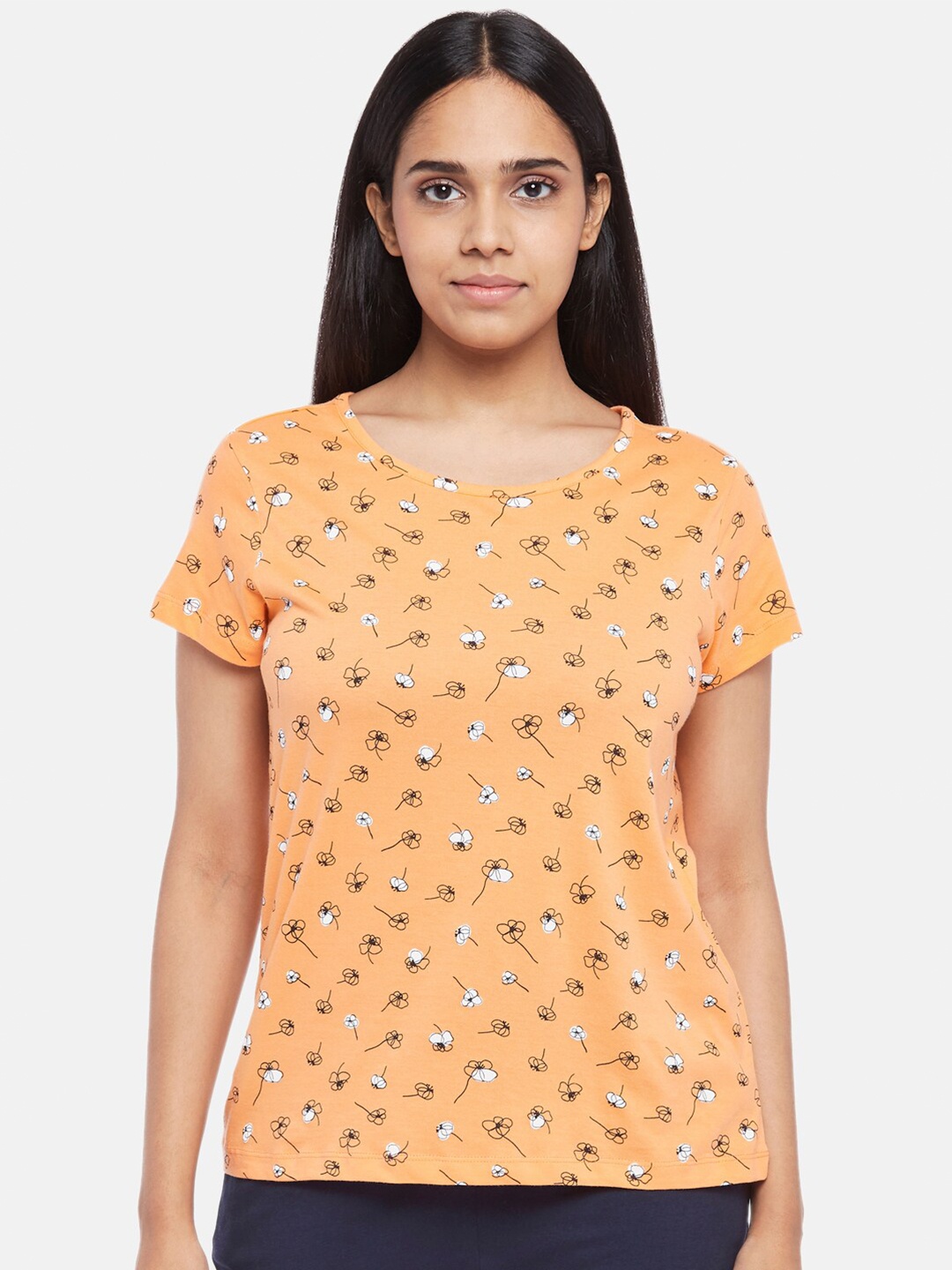 

Dreamz by Pantaloons Orange Floral Printed Lounge T-shirts