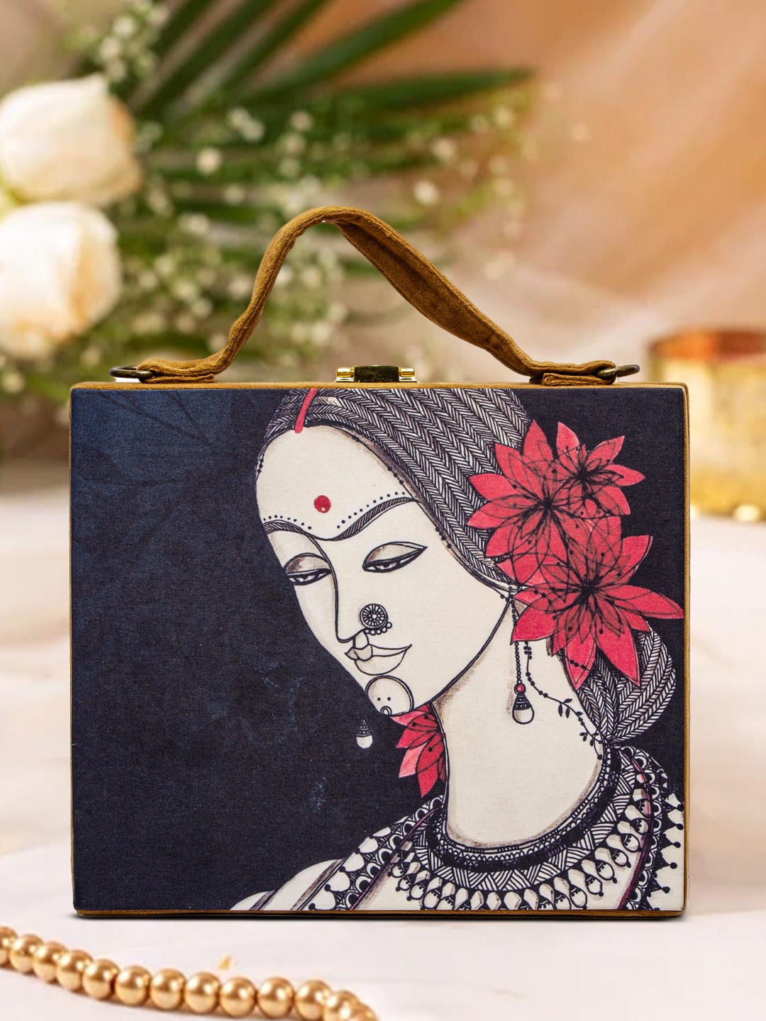 

ARTFLYCK Dulhan Printed Box Clutch, Brown